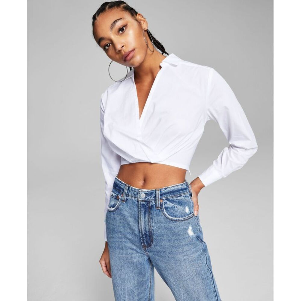 And Now This Now This Faux Wrap Poplin Shirt
